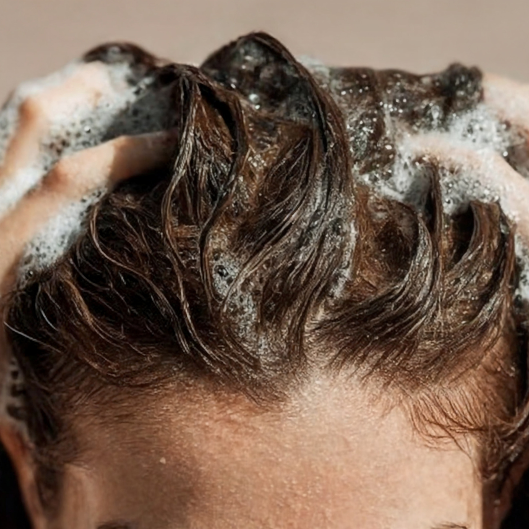 Rinsing lather from hair at the basin