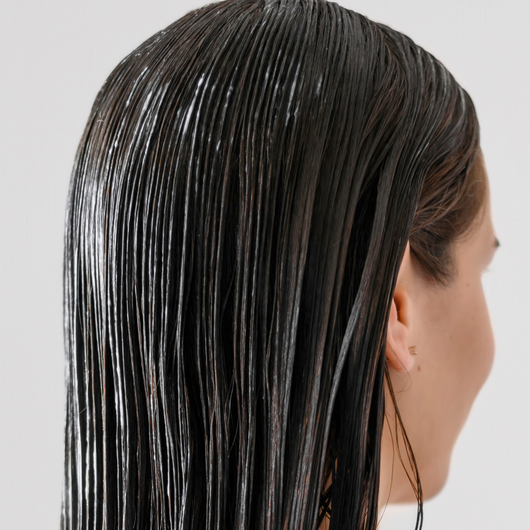 Hands massaging shampoo lather into a scalp